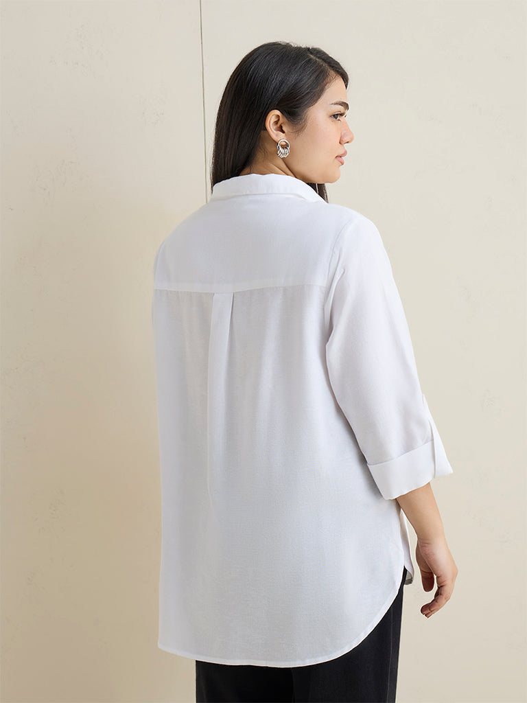 Gia White Floral Embroidered Shirt