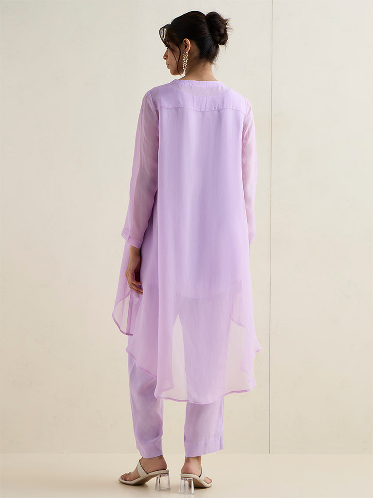 Vark Lilac Floral Embroidered High-Low Co-ord Set