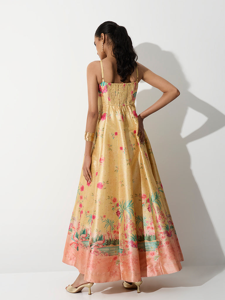 Vark Yellow Printed A-Line Dress