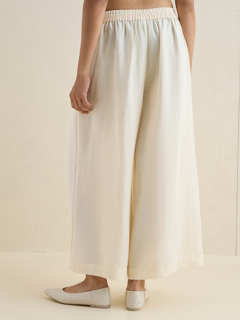Zuba Off-White Solid Palazzos
