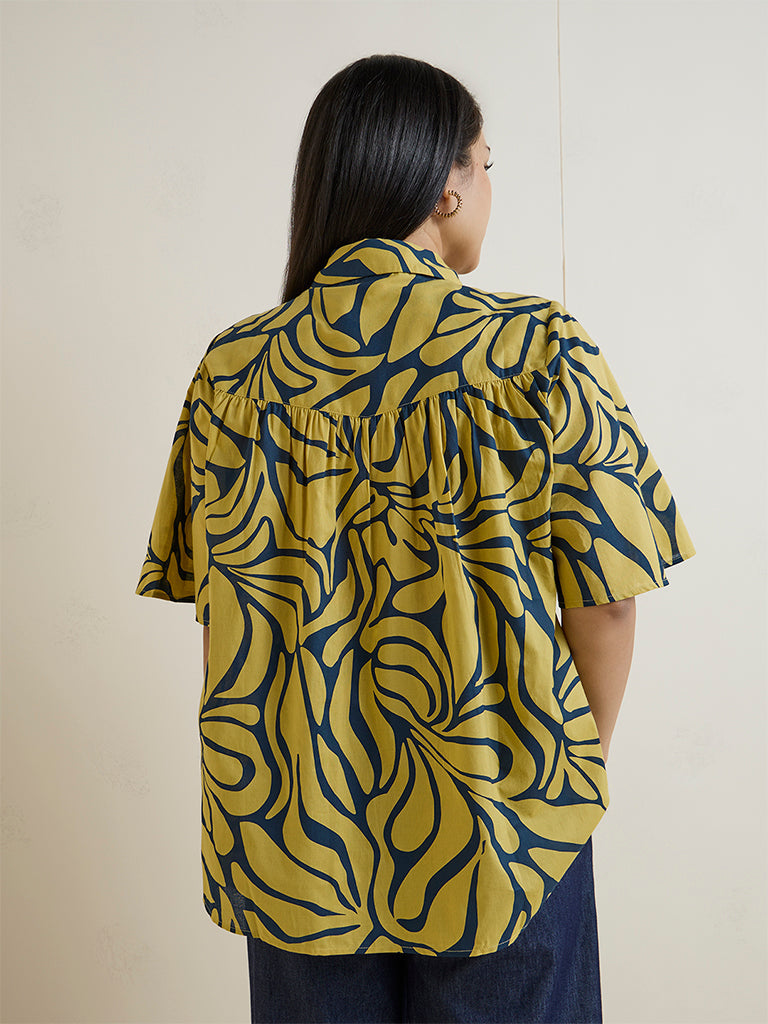 Gia Lime Abstract Print Cotton Blouse