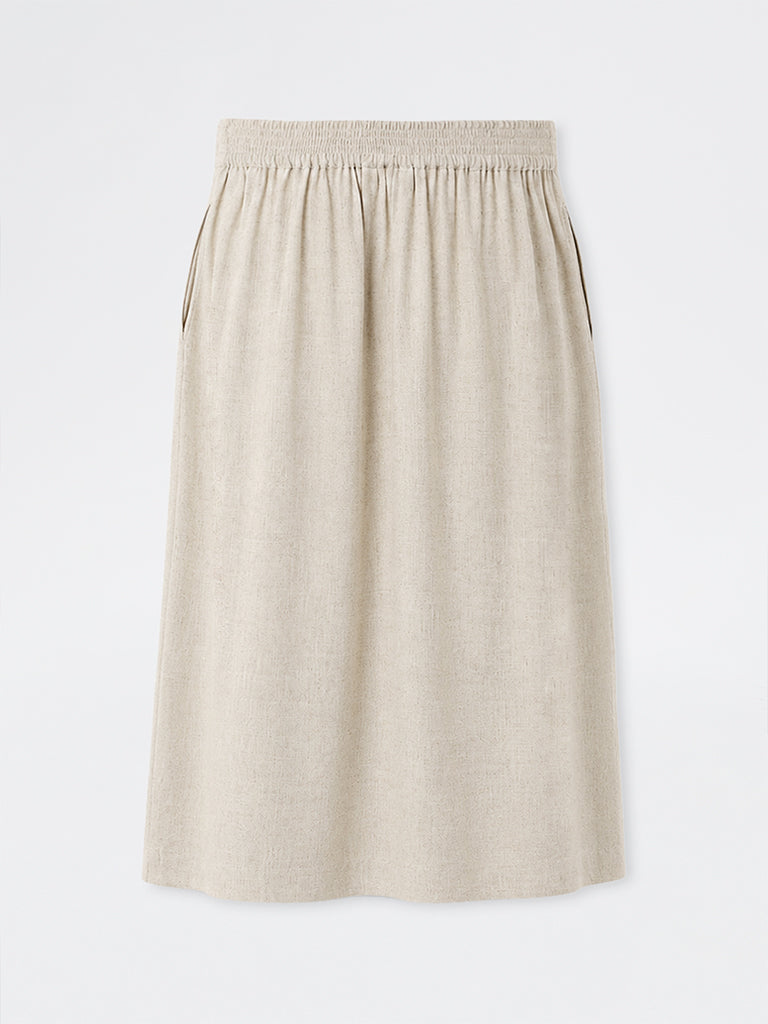 Gia Beige Melange High-Rise Midi Skirt
