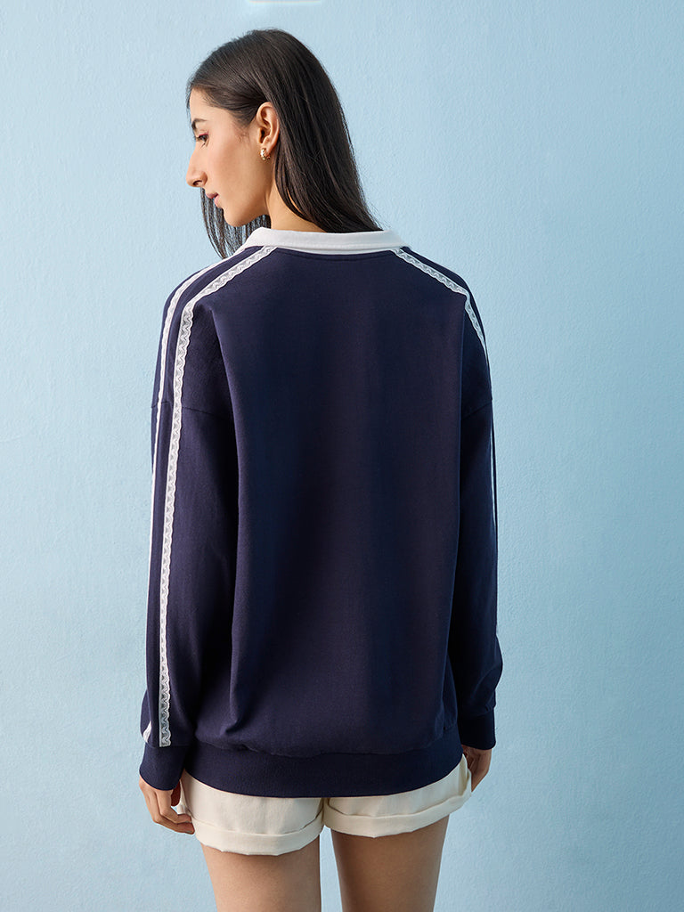 Nuon Navy Text-Printed T-Shirt