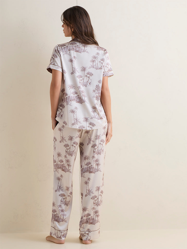 Wunderlove Ivory Tropical Inspired Shirt and Pyjama Set