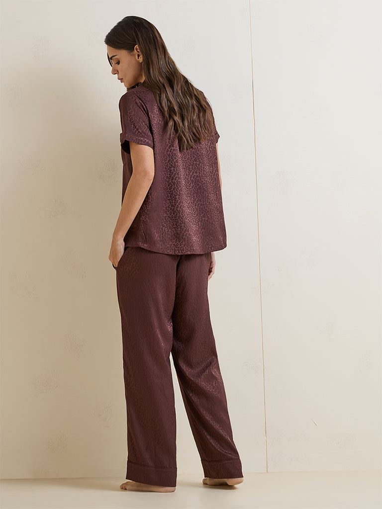 Wunderlove Dark Brown Animal Printed Shirt and Pyjama Set