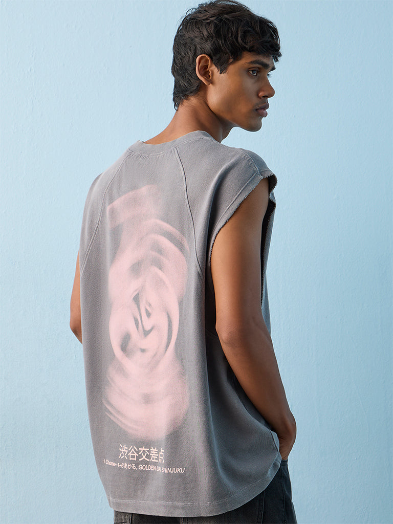 Nuon Dark Charcoal Printed Relaxed-Fit Cotton T-Shirt