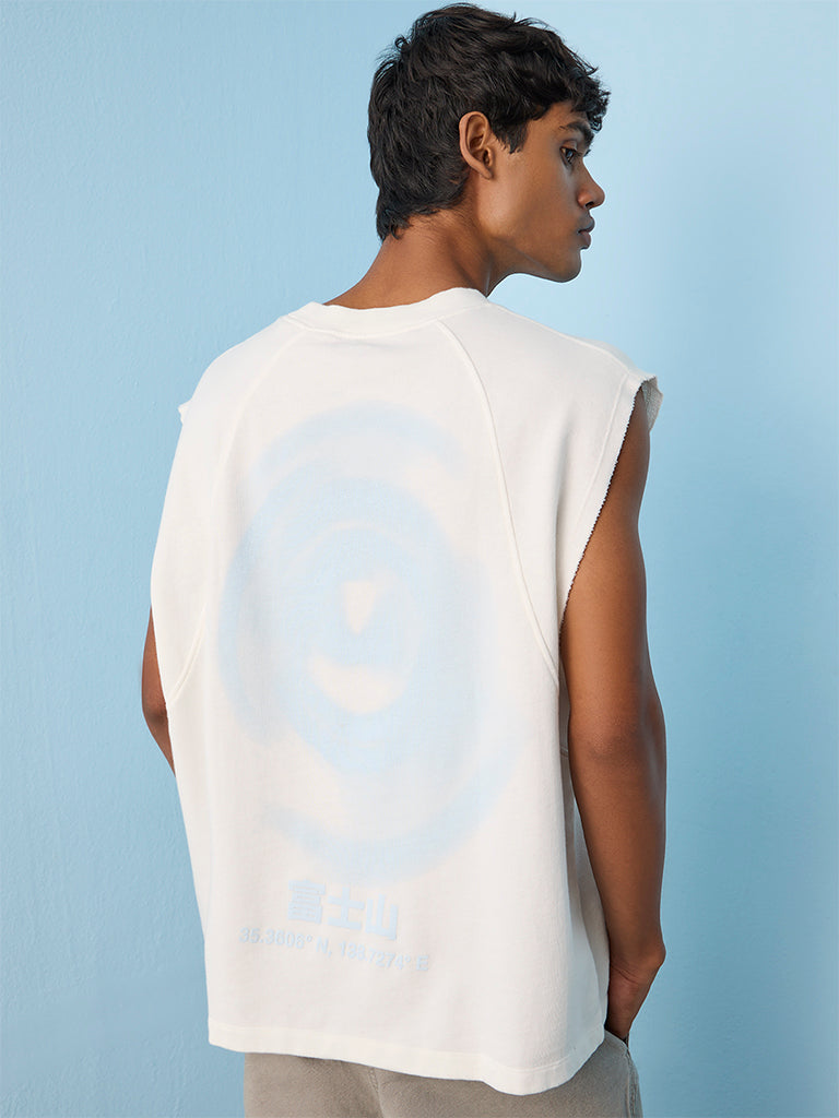 Nuon White Printed Relaxed-Fit T-Shirt