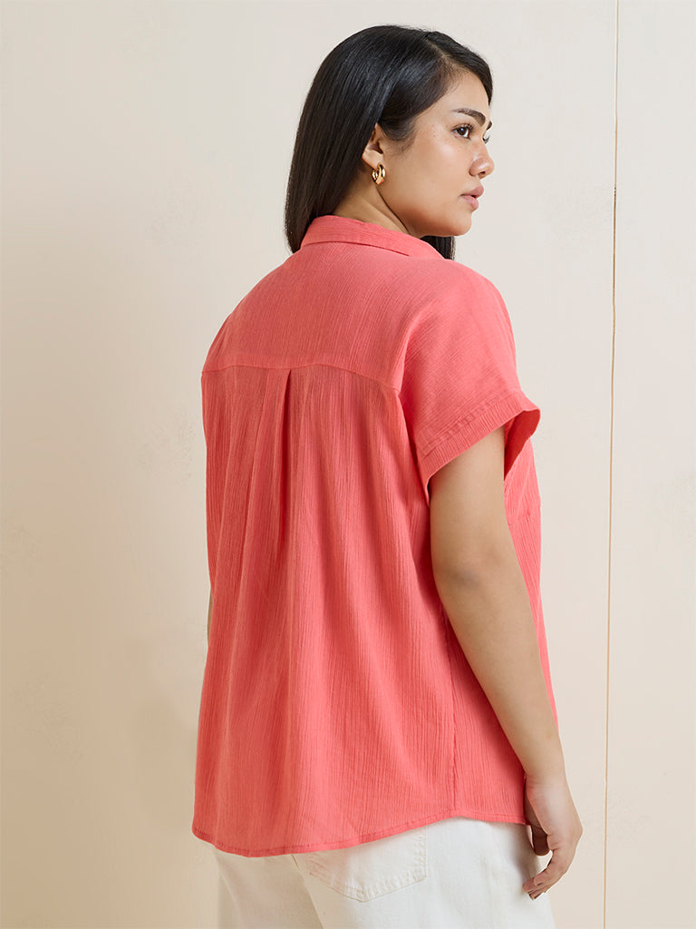 Gia Coral Crinkle-Texture Cotton Shirt