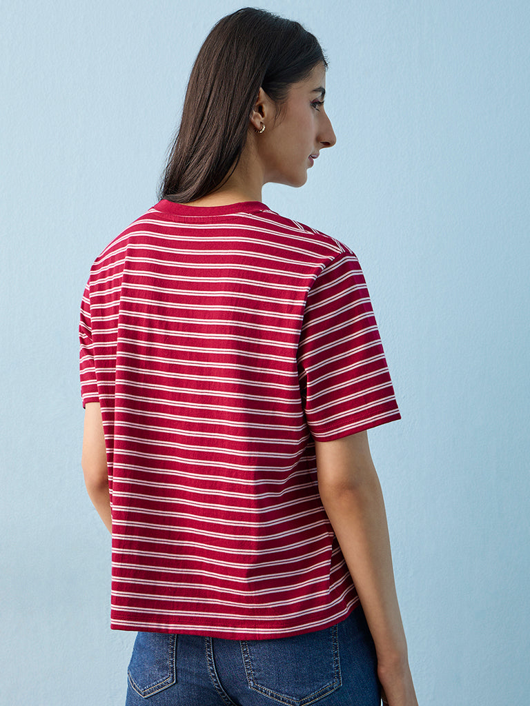 Nuon Red Striped Cotton T-Shirt