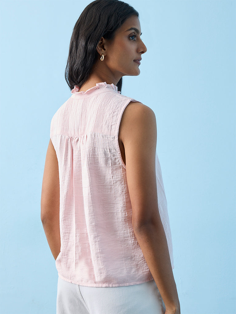 LOV Light Pink Ruffle-Detail Cotton Blouse