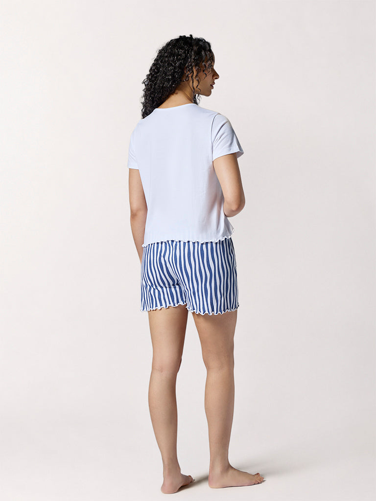 Wunderlove White Embossed Cotton T-Shirt and Shorts Set