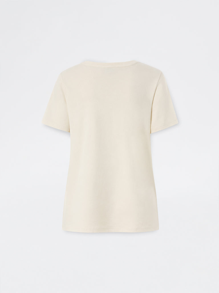 Gia Light Beige Floral Embroidered Cotton T-Shirt