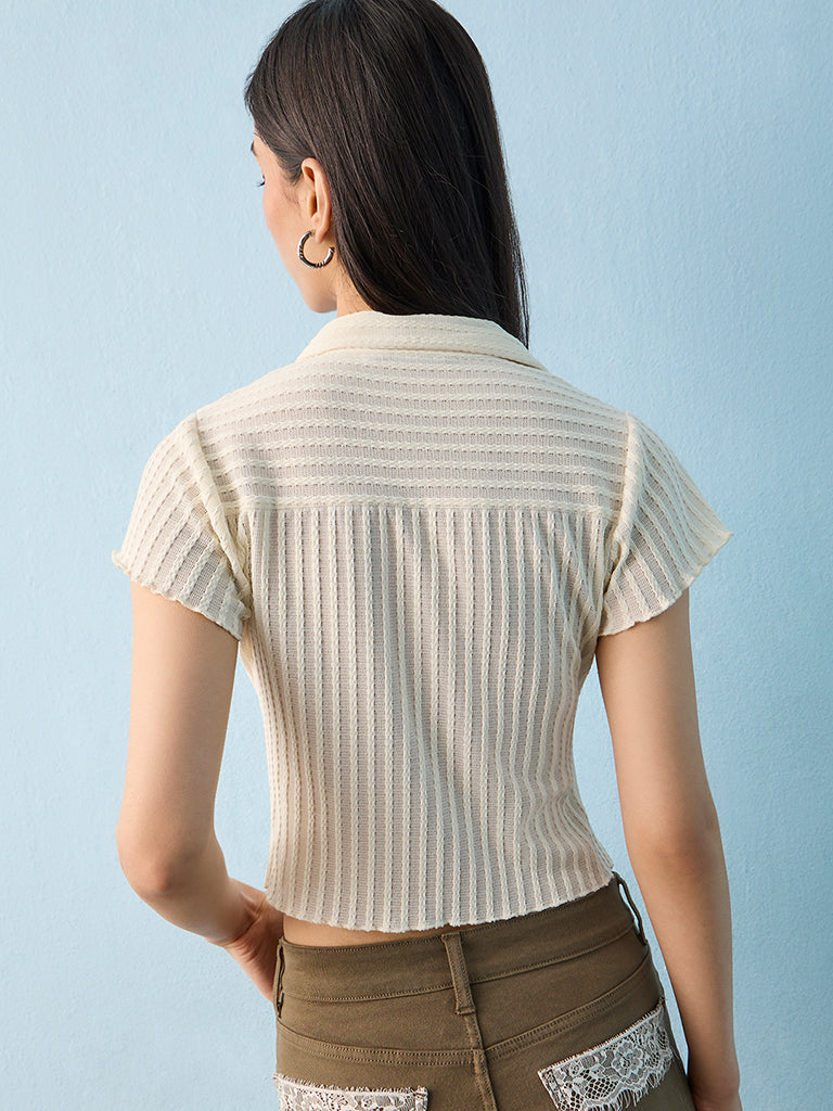 Nuon Off-White Knit-Textured Top