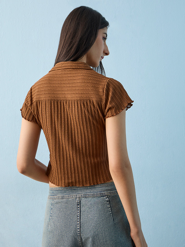 Nuon Tan Knit-Textured Top