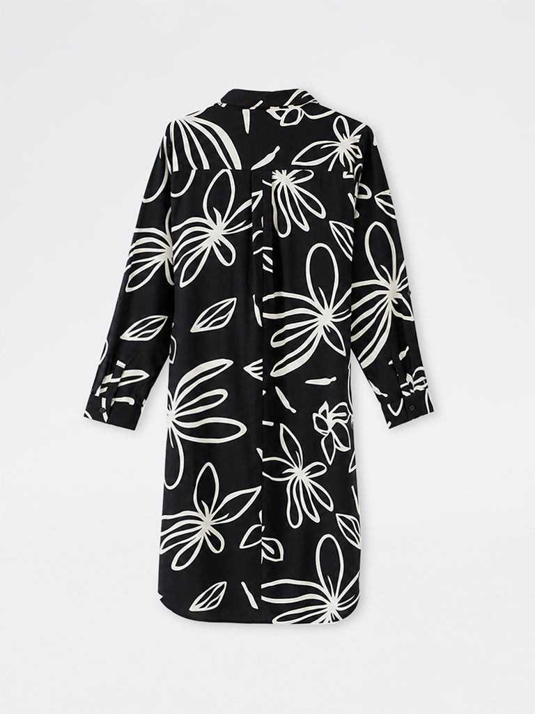 Gia Black Floral Printed Shirt Dress