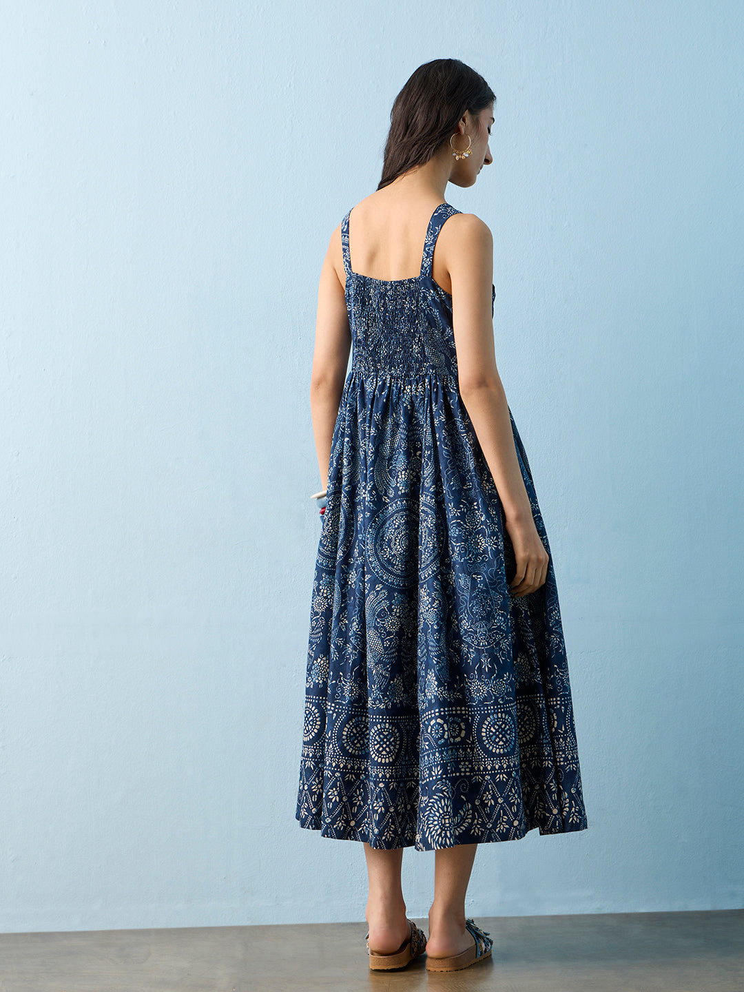 Bombay Paisley Dark Blue Printed Cotton A-Line Dress