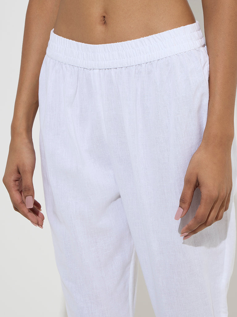 Utsa White Solid Cotton Ethnic Pants 