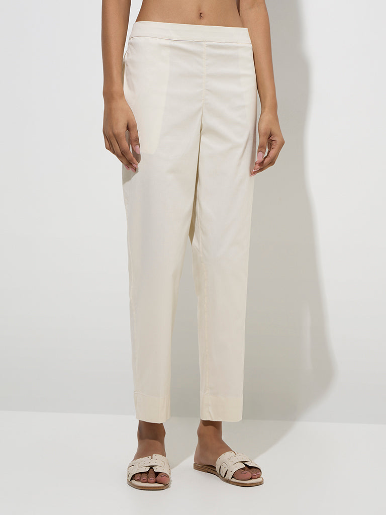 Utsa Off-White Poplin Ethnic Pants 