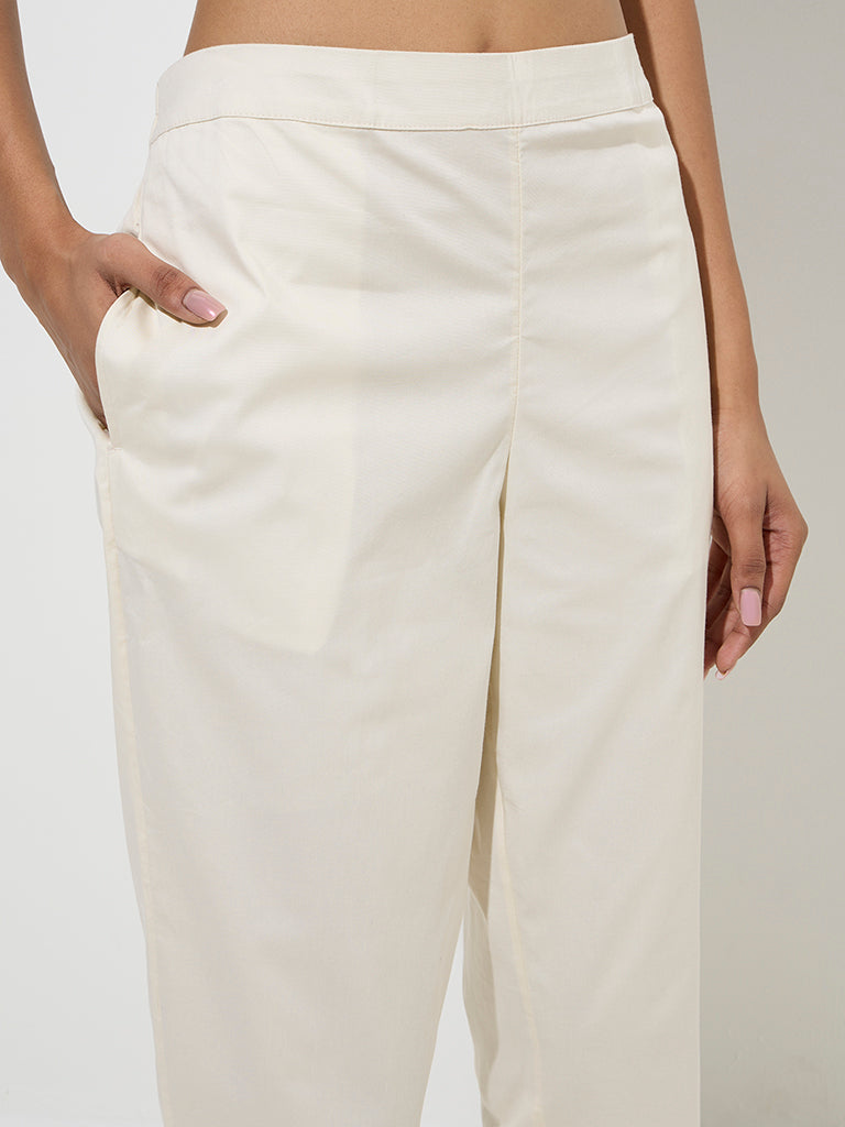 Utsa Off-White Poplin Ethnic Pants 