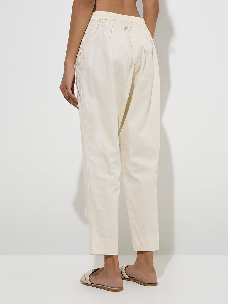 Utsa Off-White Poplin Ethnic Pants 