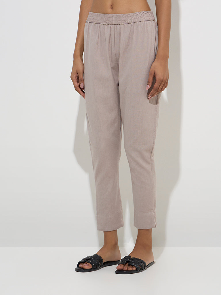Utsa Brown Solid Cotton Ethnic Pants