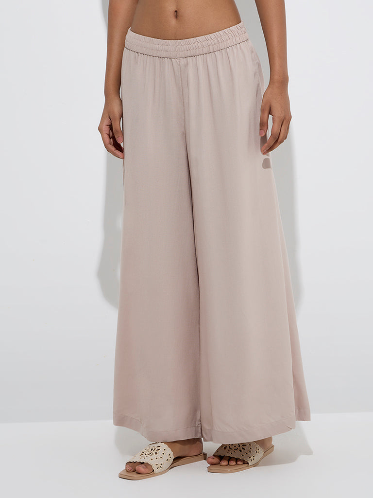 Utsa Beige Solid Palazzos