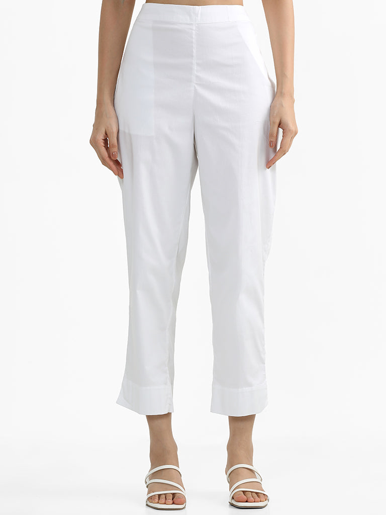 Utsa White Poplin Ethnic Pants 