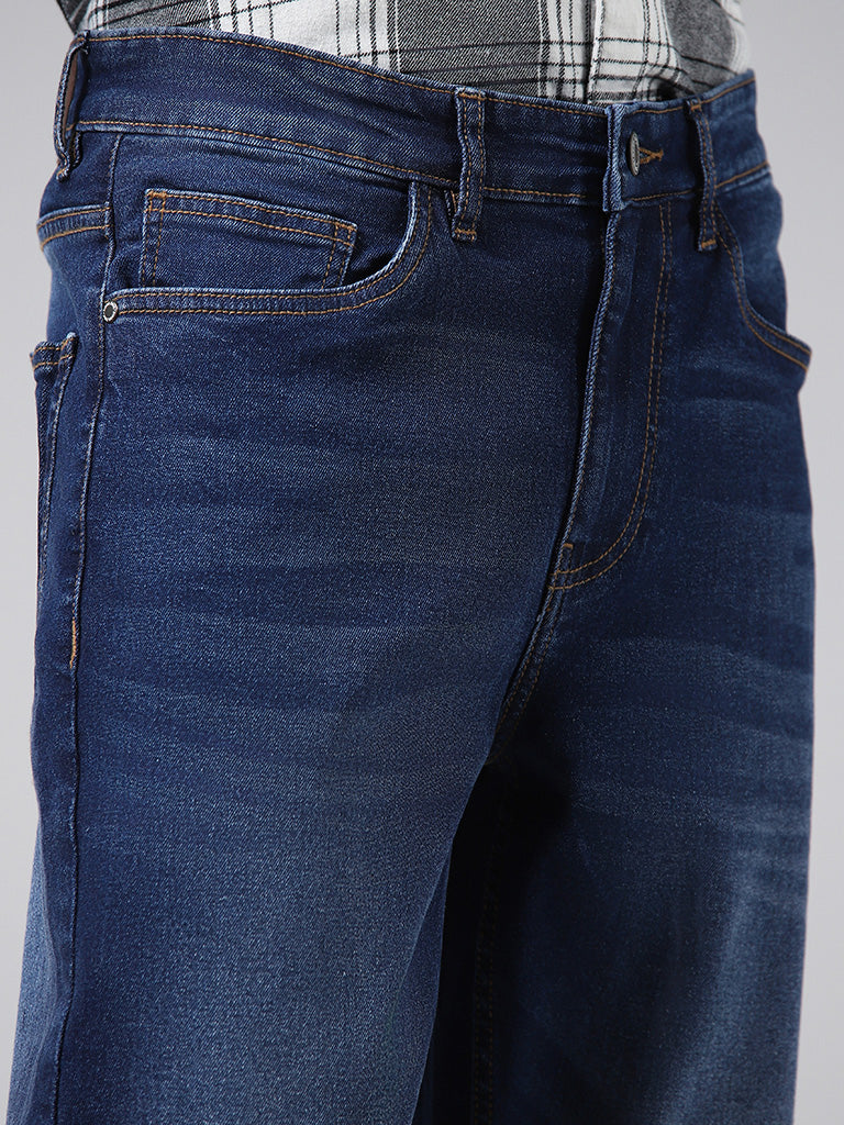 Nuon Dark Blue Straight-Fit Mid-Rise Jeans