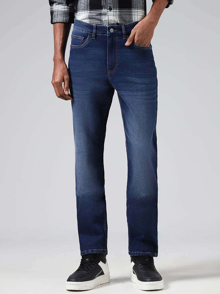 Nuon Dark Blue Straight-Fit Mid-Rise Jeans