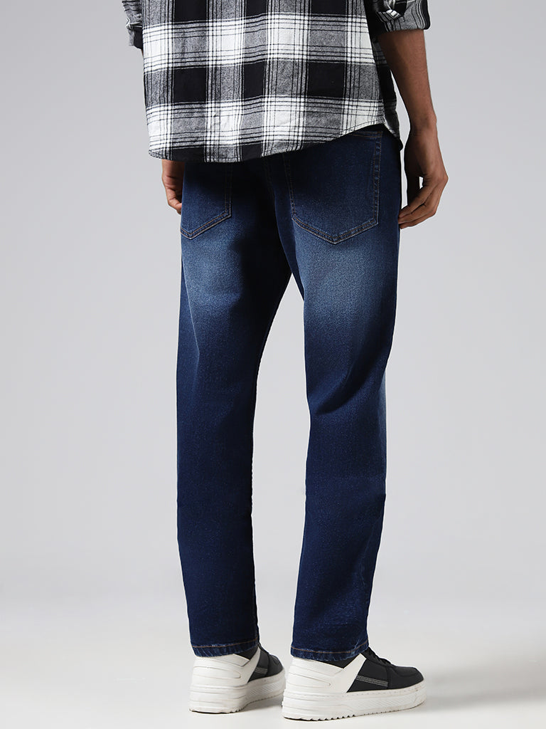 Nuon Dark Blue Straight-Fit Mid-Rise Jeans