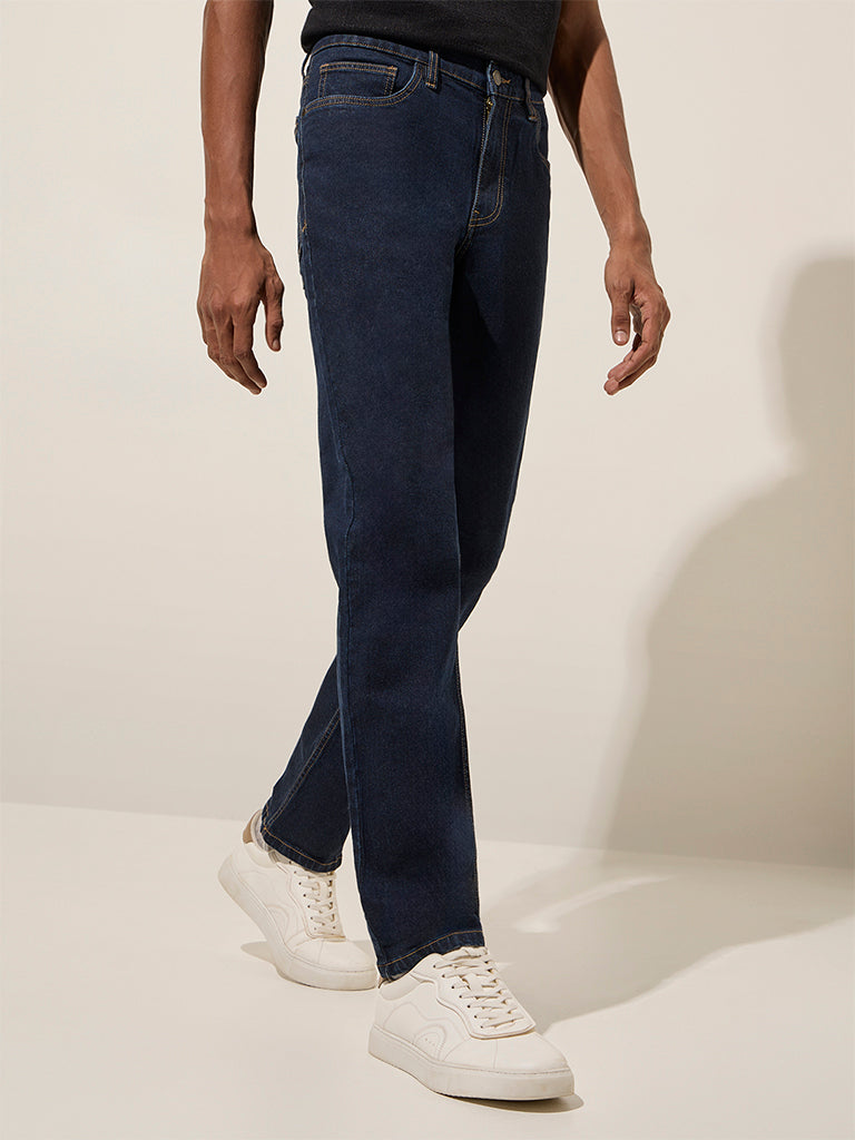 Nuon Dark Blue Straight-Fit Mid-Rise Jeans