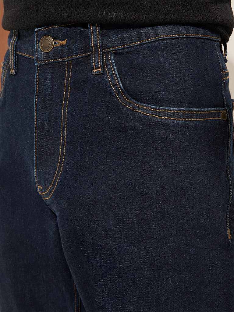 Nuon Dark Blue Straight-Fit Mid-Rise Jeans