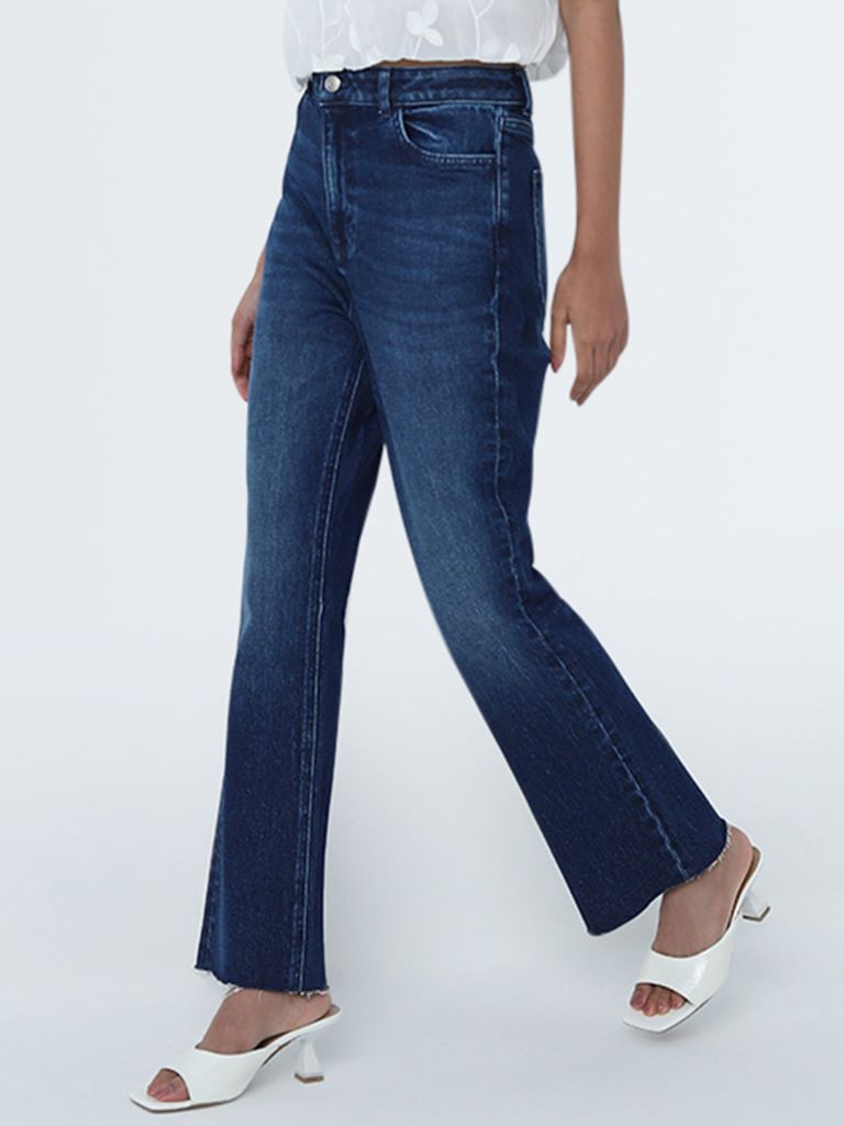 LOV Dark Blue Washed Straight-Fit High-Rise Jeans