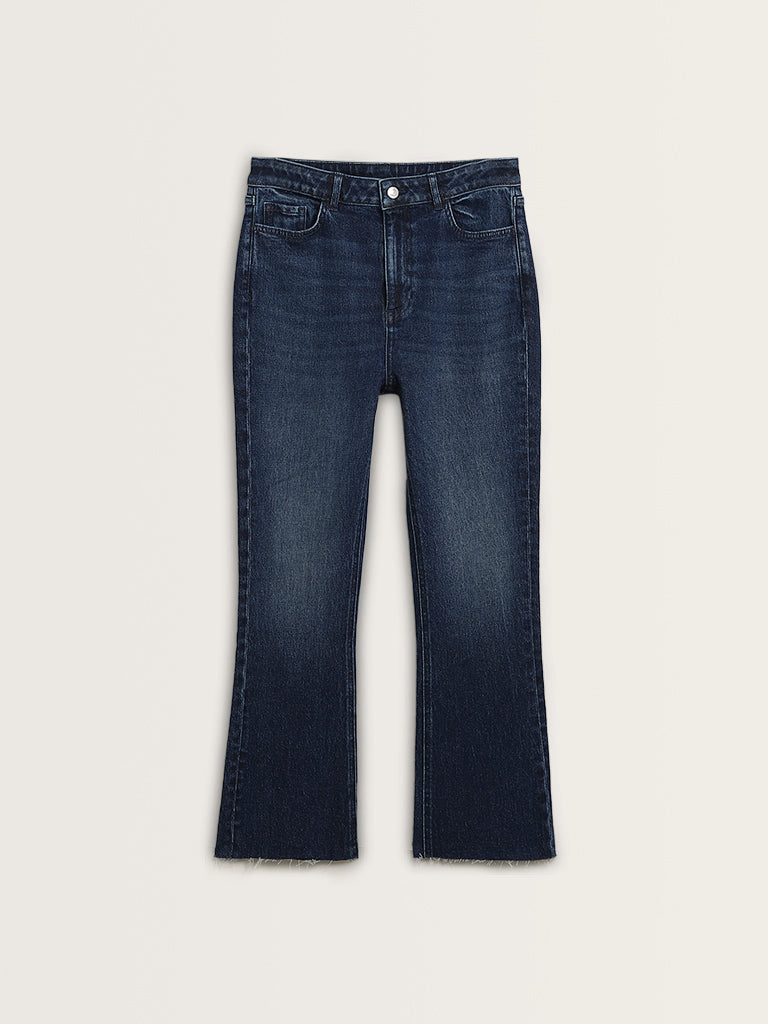 LOV Dark Blue Washed Straight-Fit High-Rise Jeans
