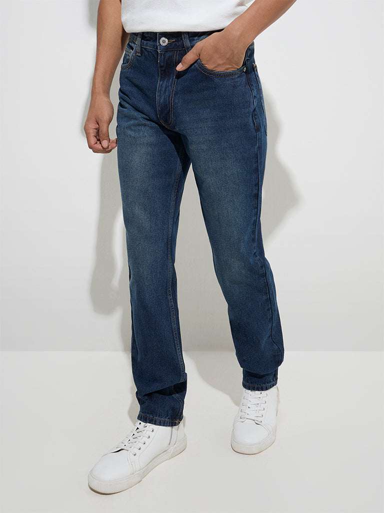Nuon Dark Blue Relaxed-Fit Mid-Rise Jeans
