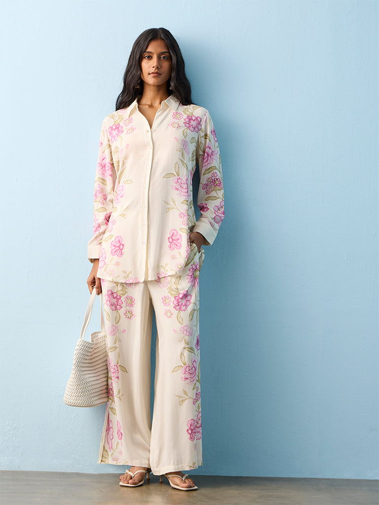 Utsa Off-White Floral Design Tunic