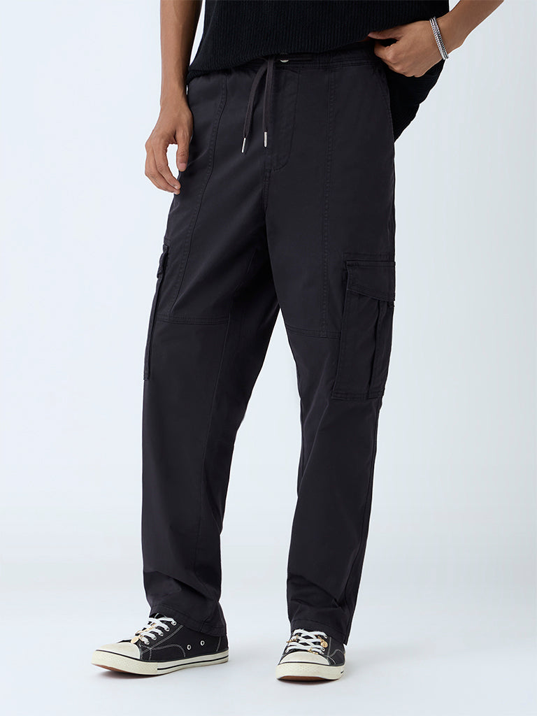 Nuon Black Relaxed-Fit Mid-Rise Cotton-Blend Cargo Pants