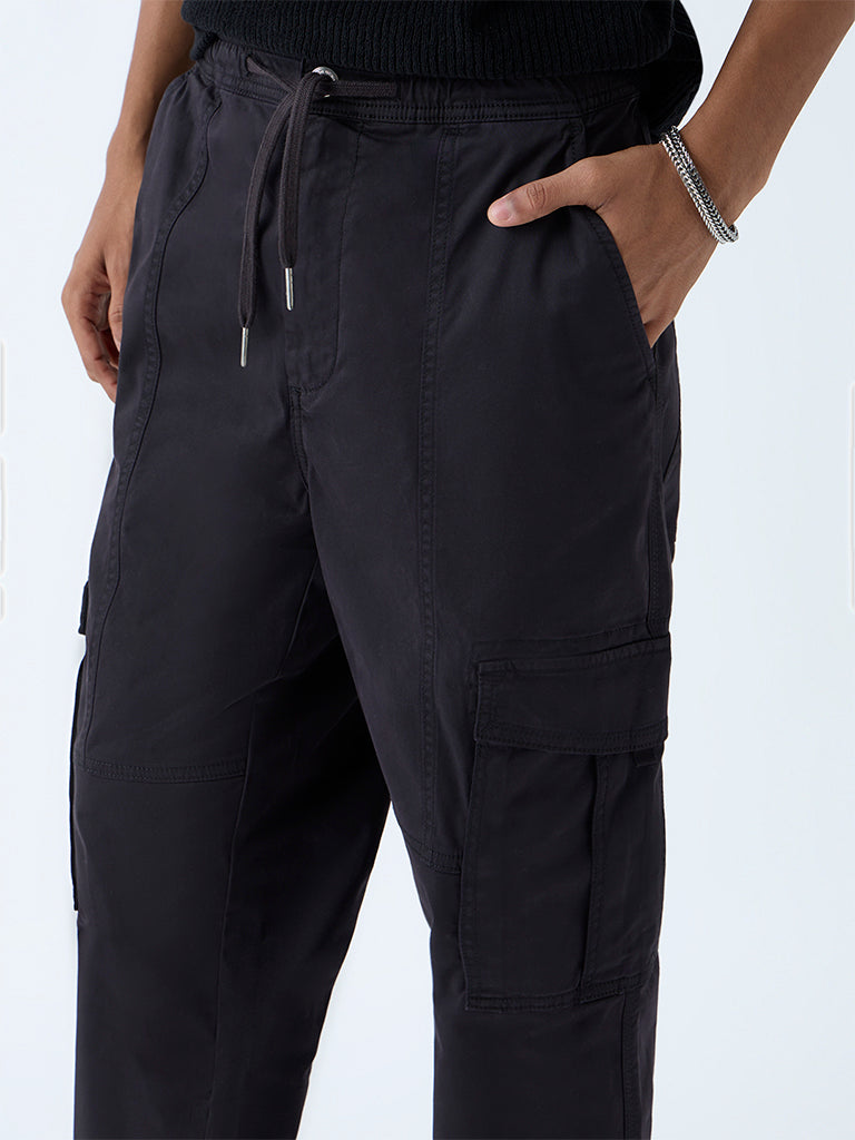 Nuon Black Relaxed-Fit Mid-Rise Cotton-Blend Cargo Pants