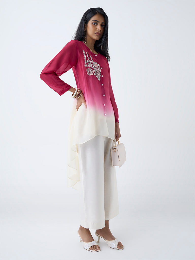Vark Fuchsia Ombre-Finish High-Low Kurta