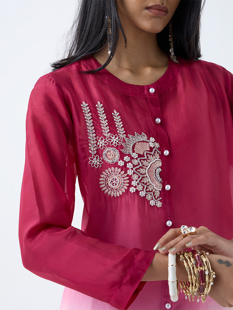 Vark Fuchsia Ombre-Finish High-Low Kurta