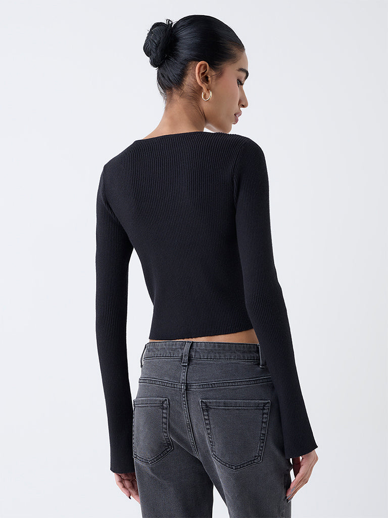 Nuon Black Ribbed Textured Cardigan with Inner