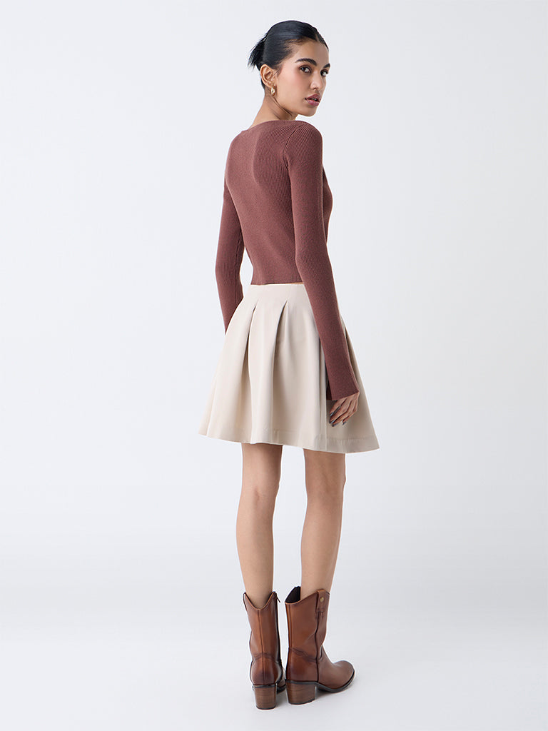 Nuon Brown Ribbed Textured Cardigan with Inner