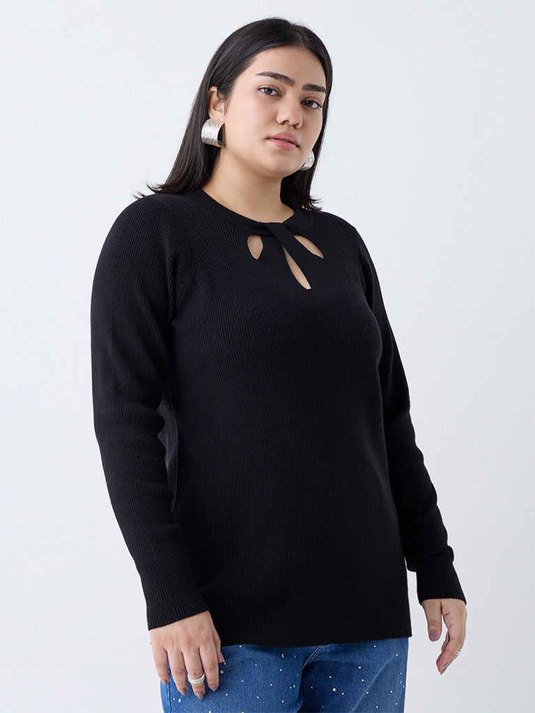 Gia Black Ribbed-Textured Sweater