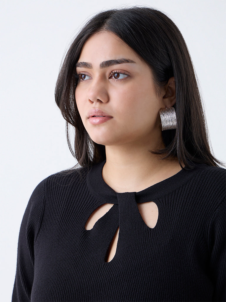 Gia Black Ribbed-Textured Sweater