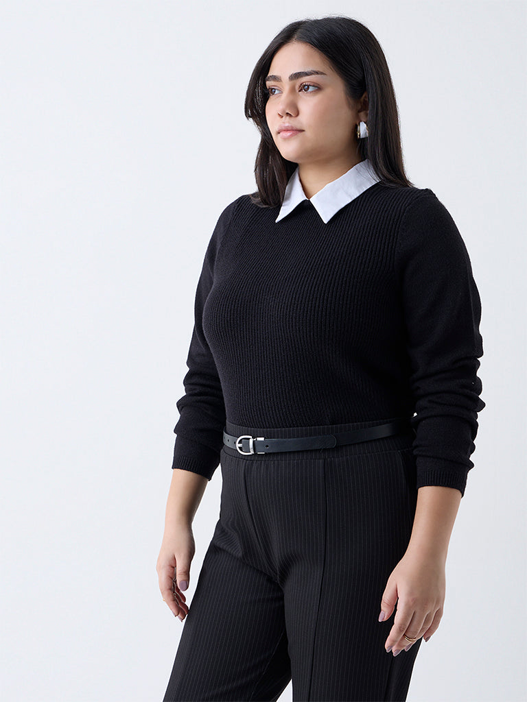 Gia Black Knit-Textured Sweater