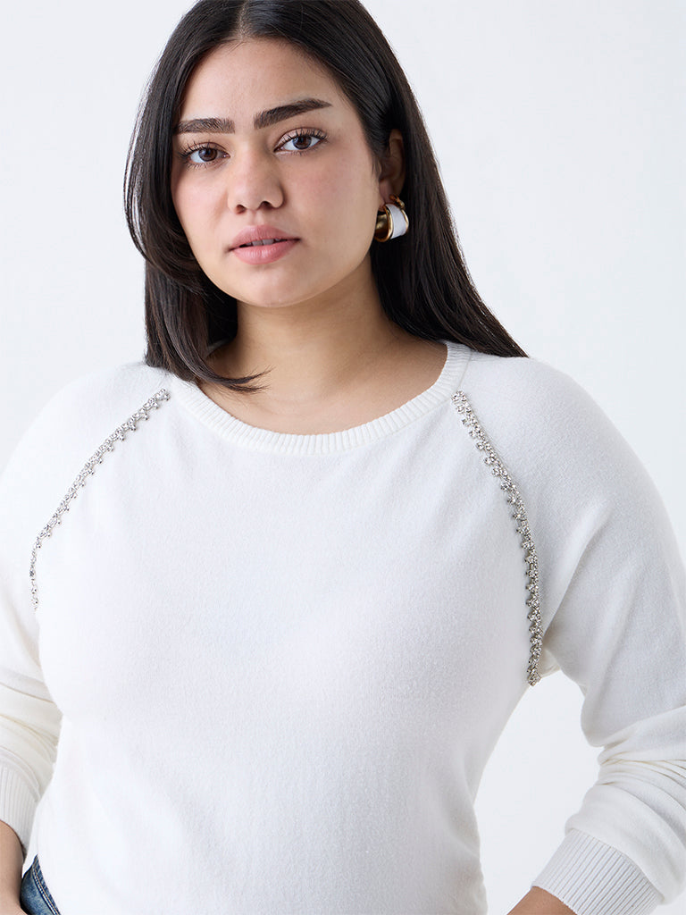 Gia White Diamante Embellished Sweater
