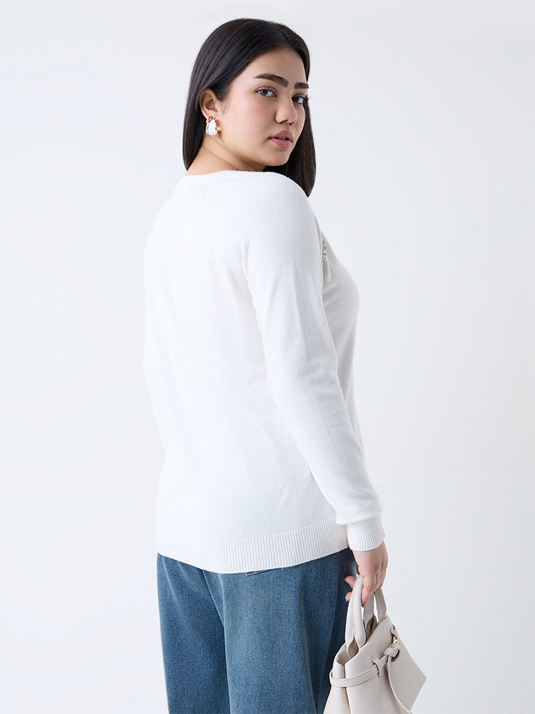 Gia White Diamante Embellished Sweater