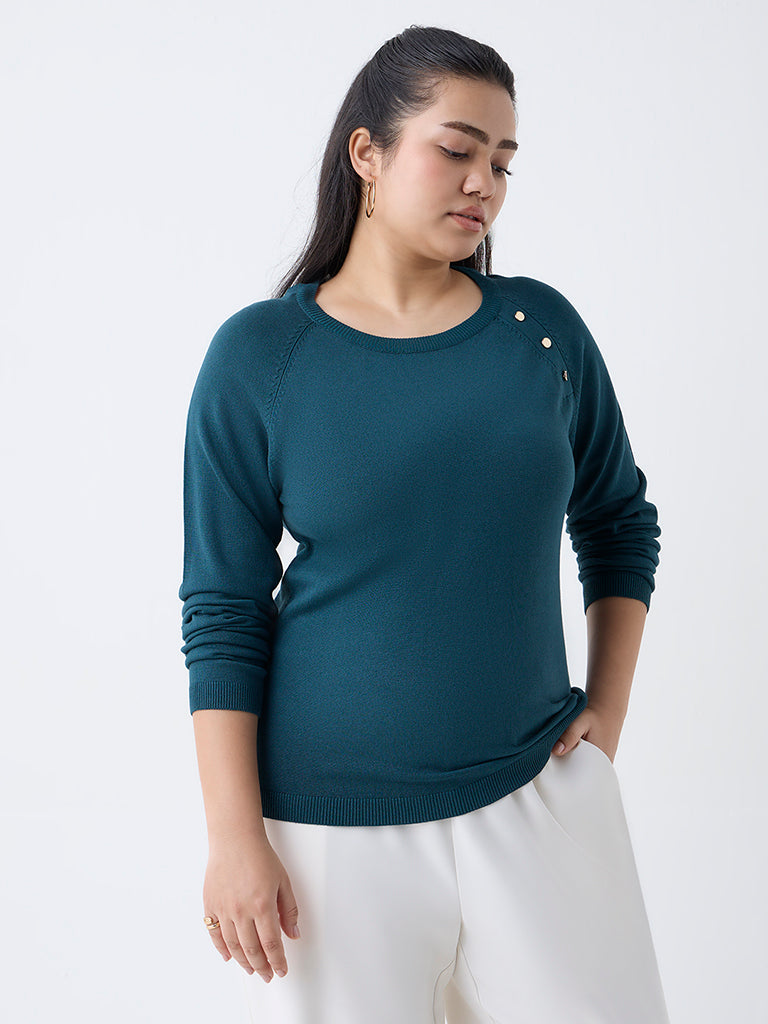 Gia Teal Knit-Textured Sweater