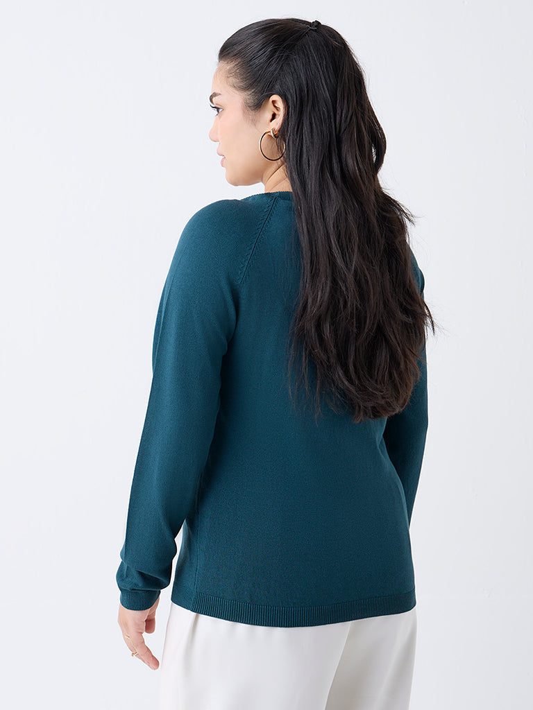 Gia Teal Knit-Textured Sweater