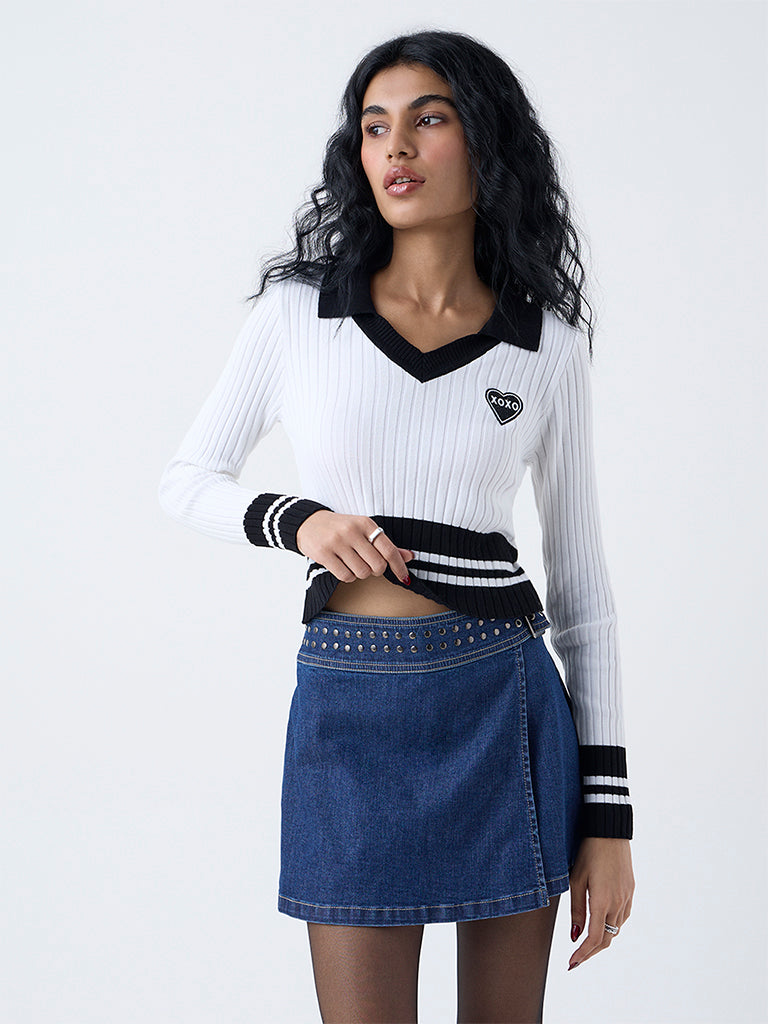 Nuon White Colour Block Top